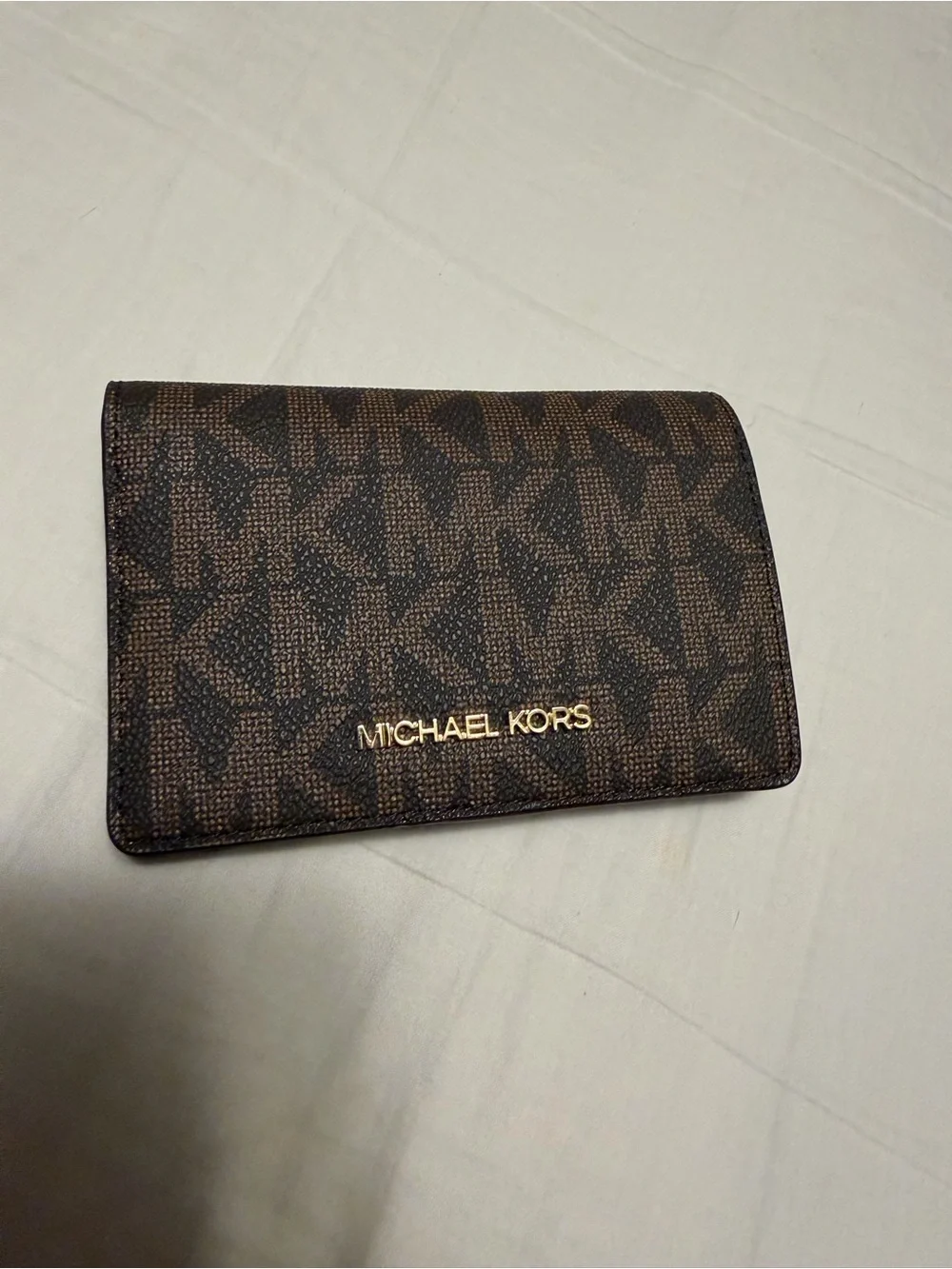 Michael Kors Women’s Dark Brown MK Logo Card Holder with Gold Logo